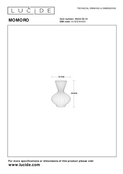 Lucide MOMORO - Table lamp - 1xE14 - White - technical